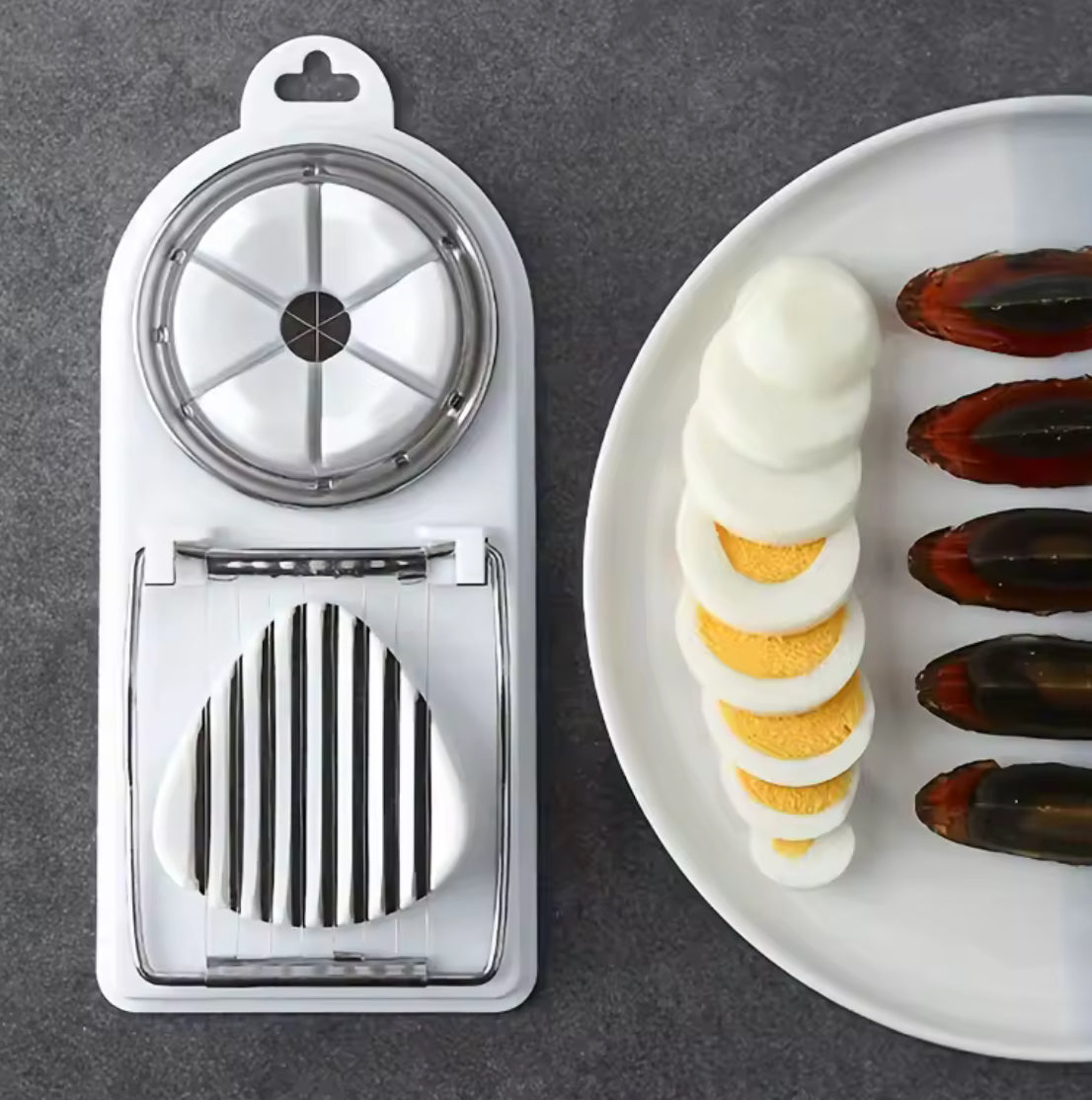2-in-1 Stainless Steel Egg Cutting Tool for Slicing and Dividing Hard-Boiled Eggs