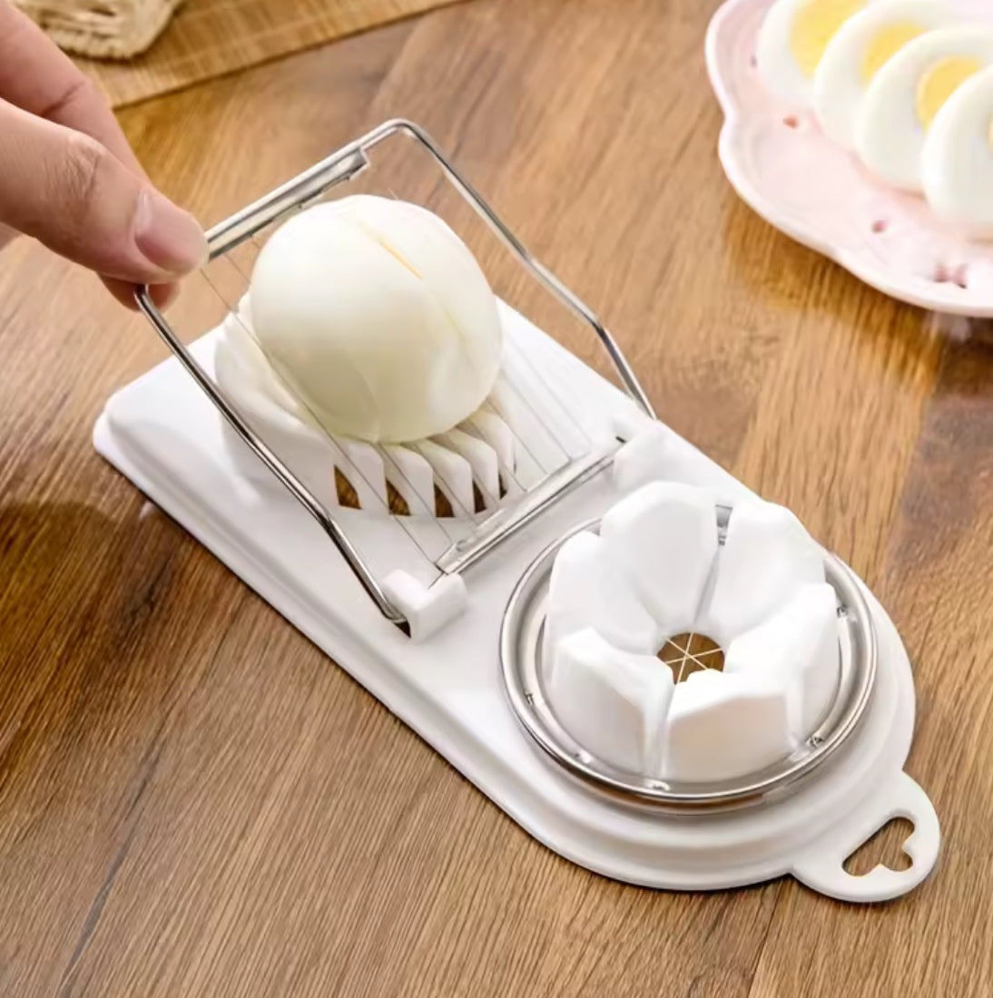 2-in-1 Stainless Steel Egg Cutting Tool for Slicing and Dividing Hard-Boiled Eggs