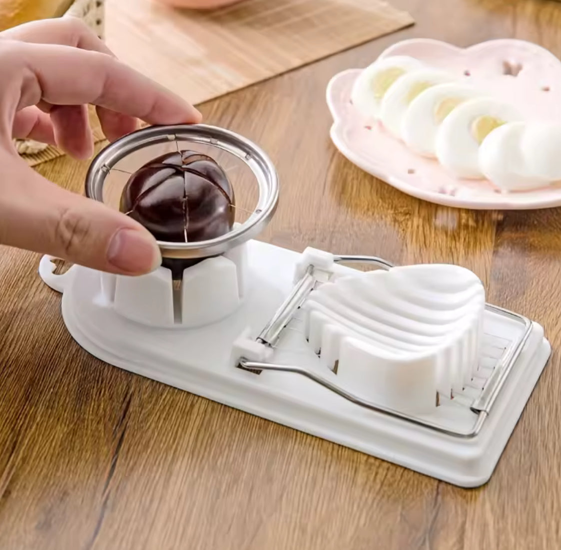 2-in-1 Stainless Steel Egg Cutting Tool for Slicing and Dividing Hard-Boiled Eggs
