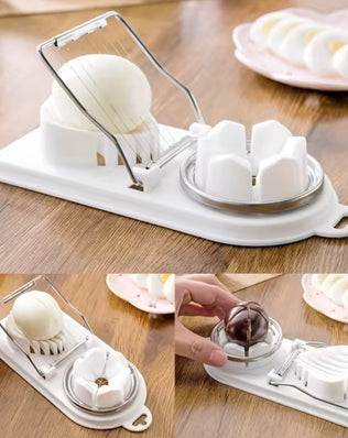 2-in-1 Stainless Steel Egg Cutting Tool for Slicing and Dividing Hard-Boiled Eggs