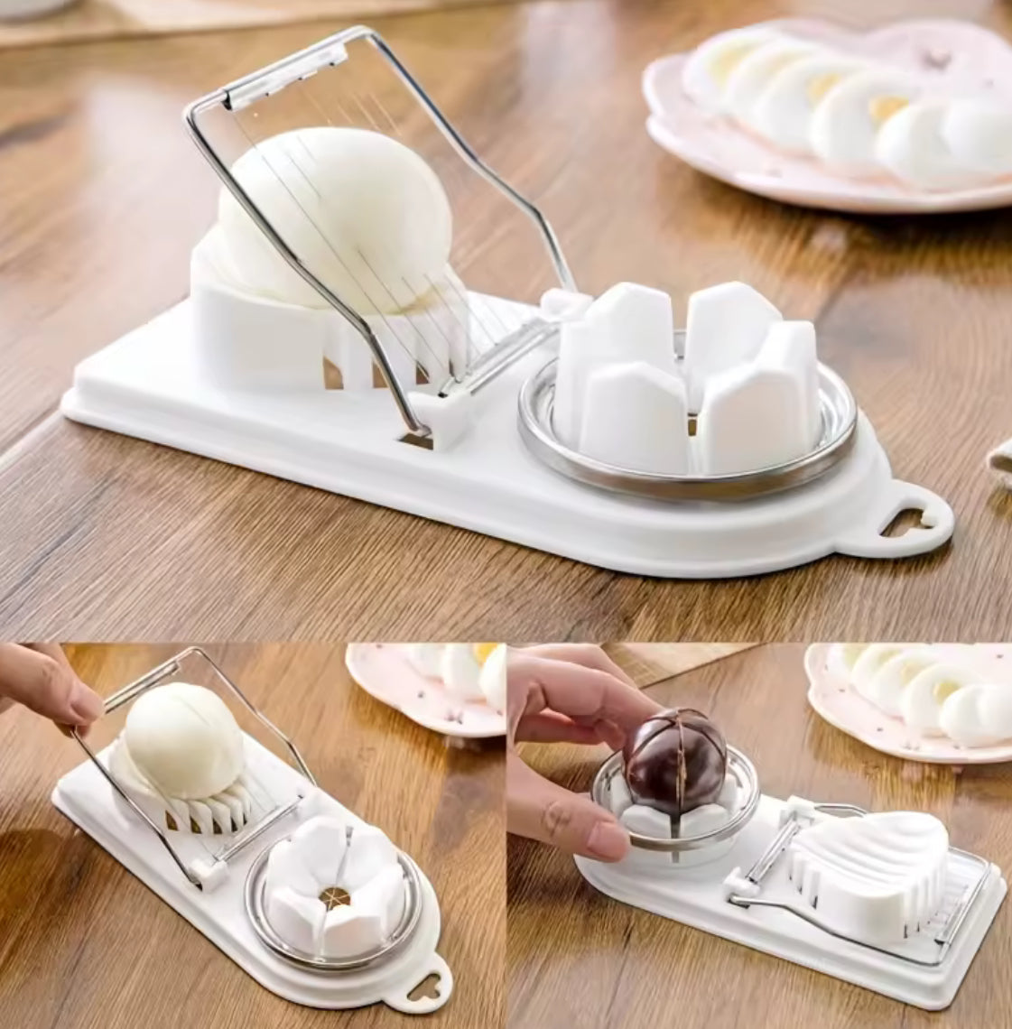 2-in-1 Stainless Steel Egg Cutting Tool for Slicing and Dividing Hard-Boiled Eggs